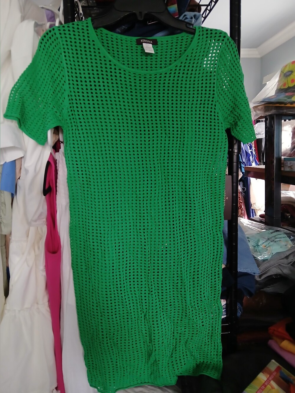 Kersma Green Open-Knit Short Sleeve Coverup